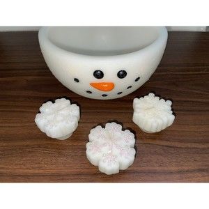 Floating Snowflake Candles w/ Snowman Bowl New In Package Vtg Holiday Christmas